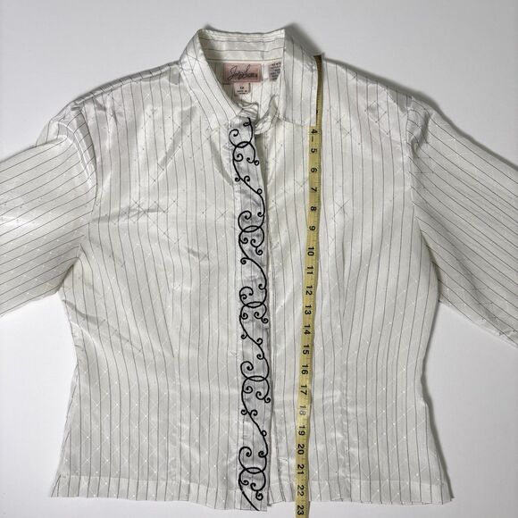 Vintage Jaclyn Smith Button Up Shirt Womens 12 White Silky Shiny Diamond Pattern - Picture 15 of 16